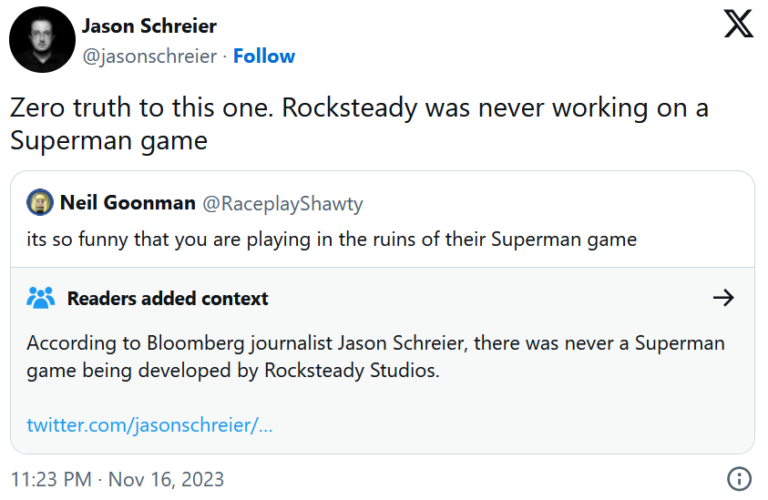 Read more about the article "Это не правда": Джейсон Шрайер опроверг слухи на тему разработки Rocksteady игры о Супермене